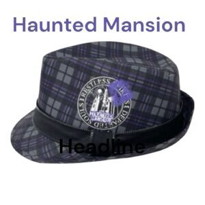 Haunted Mansion Plaid Fedora Hat in Purple and Black